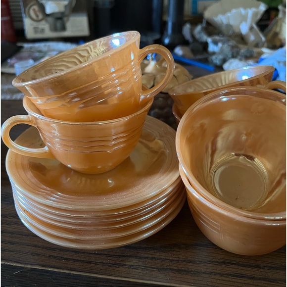 Fire King Oven Ware Peach Coffee/Tea Cup and Saucer Set Made in USA - Picture 1 of 6